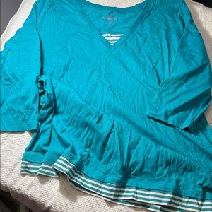 Woman Within Teal V-Neck Long Sleeve Top